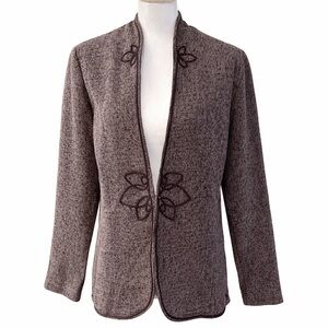 Coldwater Creek Brown Tweed Jacket Embellished Hook Front Size 12